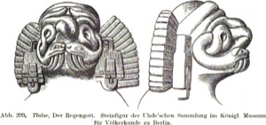 Figura de piedra del dios Tlaloc — Tlacuilo anónimo, tradición mixteca-puebla (Códice Borgia)