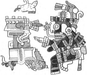 Representación de deidades o gobernantes mexicas con ornamentación ceremonial — Tlacuilo anónimo, tradición mixteca-puebla (Códice Borgia)