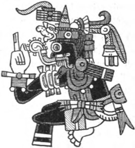 Figurilla Maya de Guerrero con Atuendo Ceremonial — Tlacuilo anónimo, tradición mixteca-puebla (Códice Borgia)