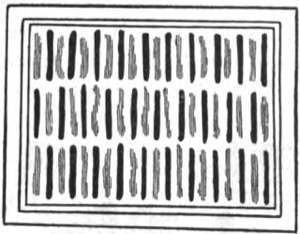 Patrón Ornamental de Líneas Verticales Alternadas — Tlacuilo anónimo, tradición mixteca-puebla (Códice Borgia)