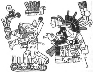Representación de figuras prehispánicas — Tlacuilo anónimo, tradición mixteca-puebla (Códice Borgia)