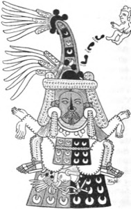 Figura mexica, ilustración antigua — Tlacuilo anónimo, tradición mixteca-puebla (Códice Borgia)