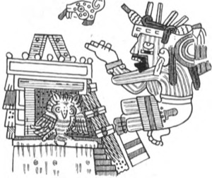Ilustración de deidad mexica con búho y animal celestial — Tlacuilo anónimo, tradición mixteca-puebla (Códice Borgia)