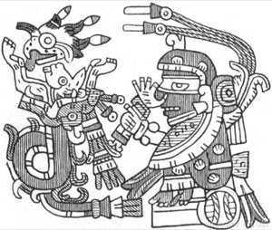 Guerrero Mexica enfrentando a una criatura mítica