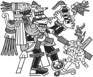 Representación de Quetzalcóatl, deidad mexica — Tlacuilo anónimo, tradición mixteca-puebla (Códice Borgia)