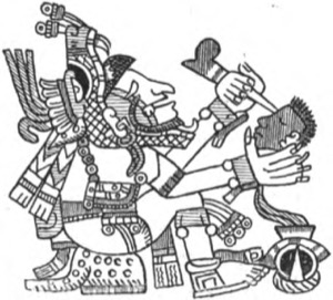 Escena de sacrificio ritual Maya — Tlacuilo anónimo, tradición mixteca-puebla (Códice Borgia)
