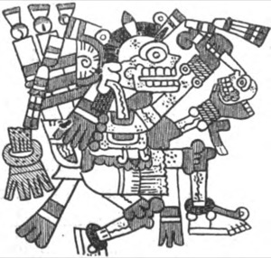Ilustración de una deidad azteca en un códice — Tlacuilo anónimo, tradición mixteca-puebla (Códice Borgia)