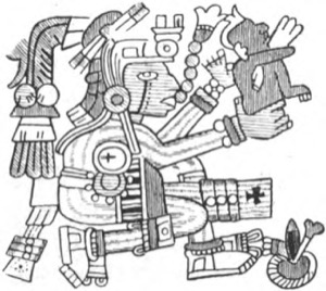 Figura de deidad mexica con adornos rituales