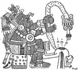 Deidad mexica en ritual ceremonial — Tlacuilo anónimo, tradición mixteca-puebla (Códice Borgia)