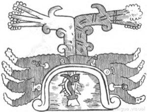 Glifo de árbol con figuras antropomorfas y zoomorfas