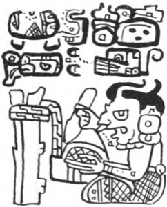Personaje Maya con jeroglíficos — Tlacuilo anónimo, tradición mixteca-puebla (Códice Borgia)