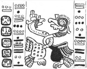 Glifo Maya con serpeientes emplumadas y escritura jeroglífica