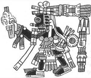 Figura de deidad o gobernante mexica con ornamentos y cetro