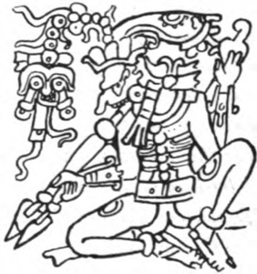 Deidad Maya con complejo tocado y cetro — Tlacuilo anónimo, tradición mixteca-puebla (Códice Borgia)