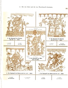 Representación de cinco figuras de regentes asociados a las cuatro