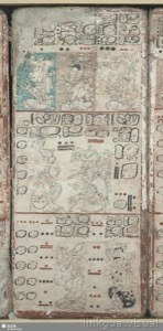 Página de un códice maya que presenta múltiples registros