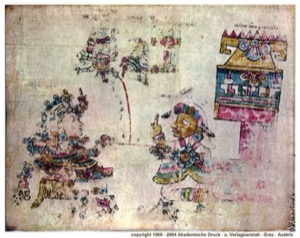 Una página de códice mesoamericano ilustra una escena ritual o — Anónimo mixteco