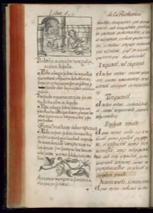 Ilustración y texto de un libro histórico — Bernardino de Sahagún