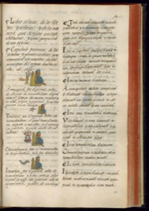 Página de un incunable con ilustración y texto en español — Bernardino de Sahagún