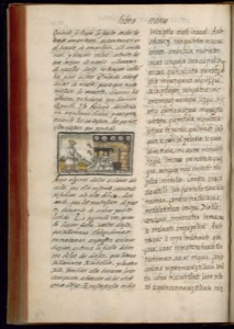 Página de códice histórico con ilustración — Bernardino de Sahagún