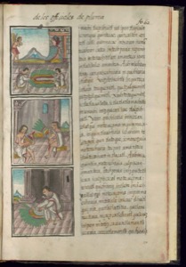 Páginas de códice con glifos y escenas cotidianas — Bernardino de Sahagún