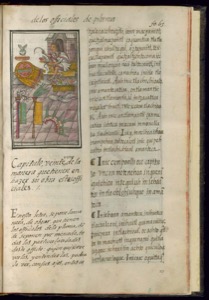 Una página de códice con una ilustración a color que — Bernardino de Sahagún