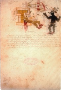 Página de códice prehispánico con figuras antropomorfas y glifos — Anónimo tlacuilo (Códice Ixtlilxóchitl)