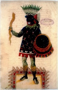Guerrero mexica con atuendo ceremonial — Anónimo tlacuilo (Códice Ixtlilxóchitl)
