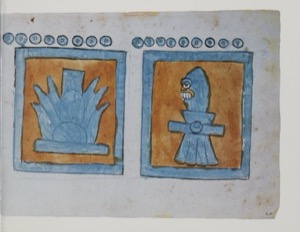 Figuras y glifos de códice prehispánico — Anónimo tlacuilo (Códice Magliabecchiano)