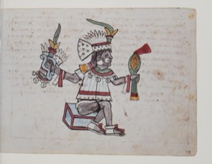 Figura de deidad o personaje importante en atuendo ceremonial — Anónimo tlacuilo (Códice Magliabecchiano)