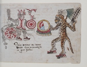 Guerreros Jaguar y Águila en Códice — Anónimo tlacuilo (Códice Magliabecchiano)