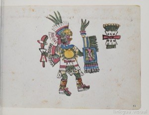 Guerrero mexica con vestimenta ceremonial — Anónimo tlacuilo (Códice Magliabecchiano)