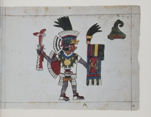 Guerreiro Mexica com traje cerimonial — Anónimo tlacuilo (Códice Magliabecchiano)