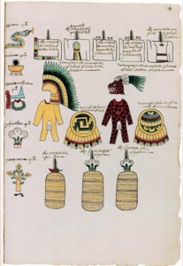 Ilustración de Atuendos y Símbolos Mexicas — Anónimo tlacuilo mexica (Códice Mendoza)