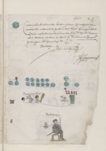 Página de un códice colonial que combina escritura europea — Anónimo novohispano