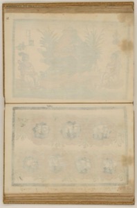 Páginas abiertas de un libro antiguo con ilustraciones monocromáticas — Anónimo novohispano