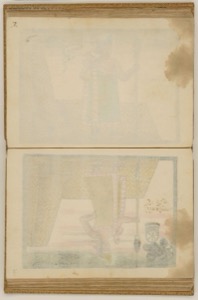 Páginas de un manuscrito ilustrado con dos escenas descoloridas — Anónimo novohispano