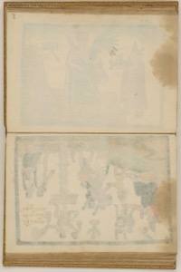 Páginas de un códice o libro antiguo con ilustraciones — Anónimo novohispano