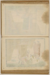 Ilustraciones muy descoloridas de un libro o códice antiguo — Anónimo novohispano