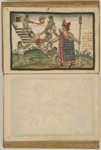 Representación de un ritual de sacrificio humano en la cima — Anónimo novohispano