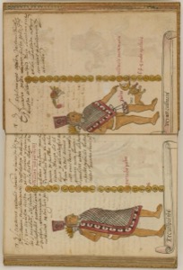 Página de un códice mesoamericano que ilustra figuras recostadas — Anónimo novohispano