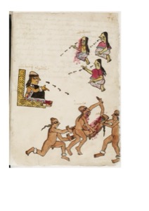 Escena ritual de un códice mesoamericano donde una figura sentada — Anónimo tlacuilo mexica (Códice Tudela)