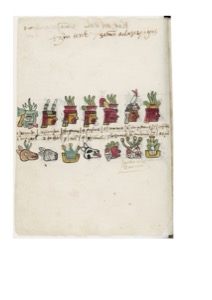 Página de un códice mesoamericano que presenta dos hileras — Anónimo tlacuilo mexica (Códice Tudela)