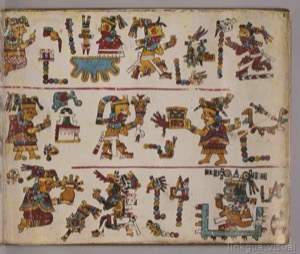 Página de códice precolombino con figuras y glifos