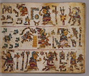 Página de Códice Indígena con Figuras y Jeroglíficos — Anónimo mixteco