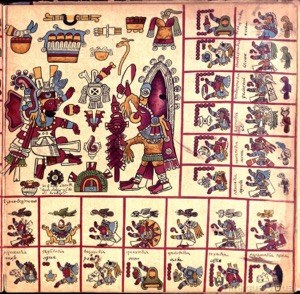 Página de Códice prehispánico con deidades y rituales — Anónimo tlacuilo mexica (Códice Borbónico)