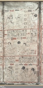 Página de un códice mesoamericano con múltiples registros que presentan — Anónimo maya