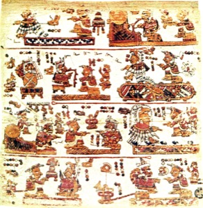 Una página de códice maya que presenta cuatro registros horizontales — Anónimo mixteco