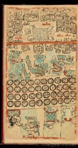 Página de un códice maya que presenta una compleja disposición