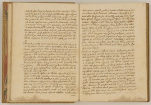 Manuscrito antiguo abierto que revela dos páginas de texto caligráfico — Anónimo novohispano (Códice Ramírez)